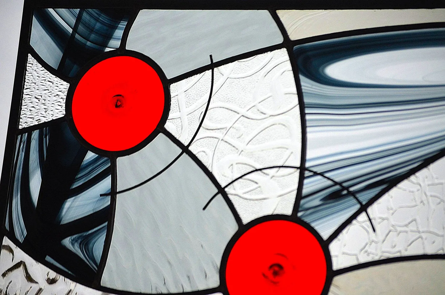 Hanging Contemporary Stained Glass Window Panel Designed for Privacy.  "In Motion"
