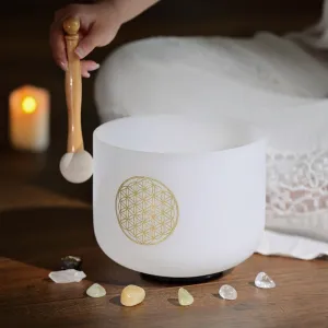 Harmonize Your Mind and Body with our 8-Inch Frosted Quartz Crystal Singing Bowl - 528Hz C Note Life Flower Design - Perfect for Stress Relief - Includes Free Mallet!