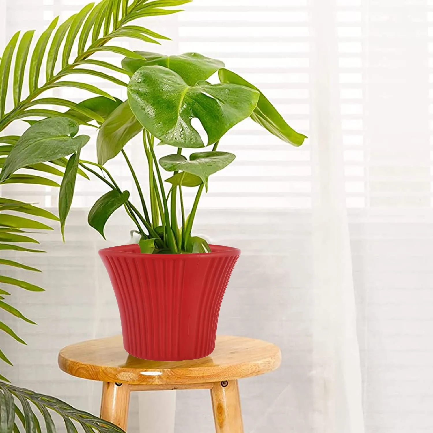 Heart Home Sunshine Flower Pot|Durable Plastic Flower Pots|Planters for Home Décor|Garden|Living Room|Balcony|8 Inch|Pack of 2 (Red)