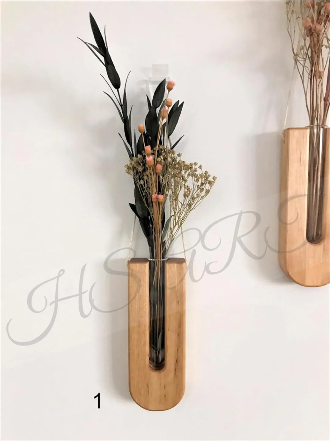 HS ART Wall Hanging Crystal Glass Test Tube Vase in Wooden Stand for Flowers Plants Set (2)