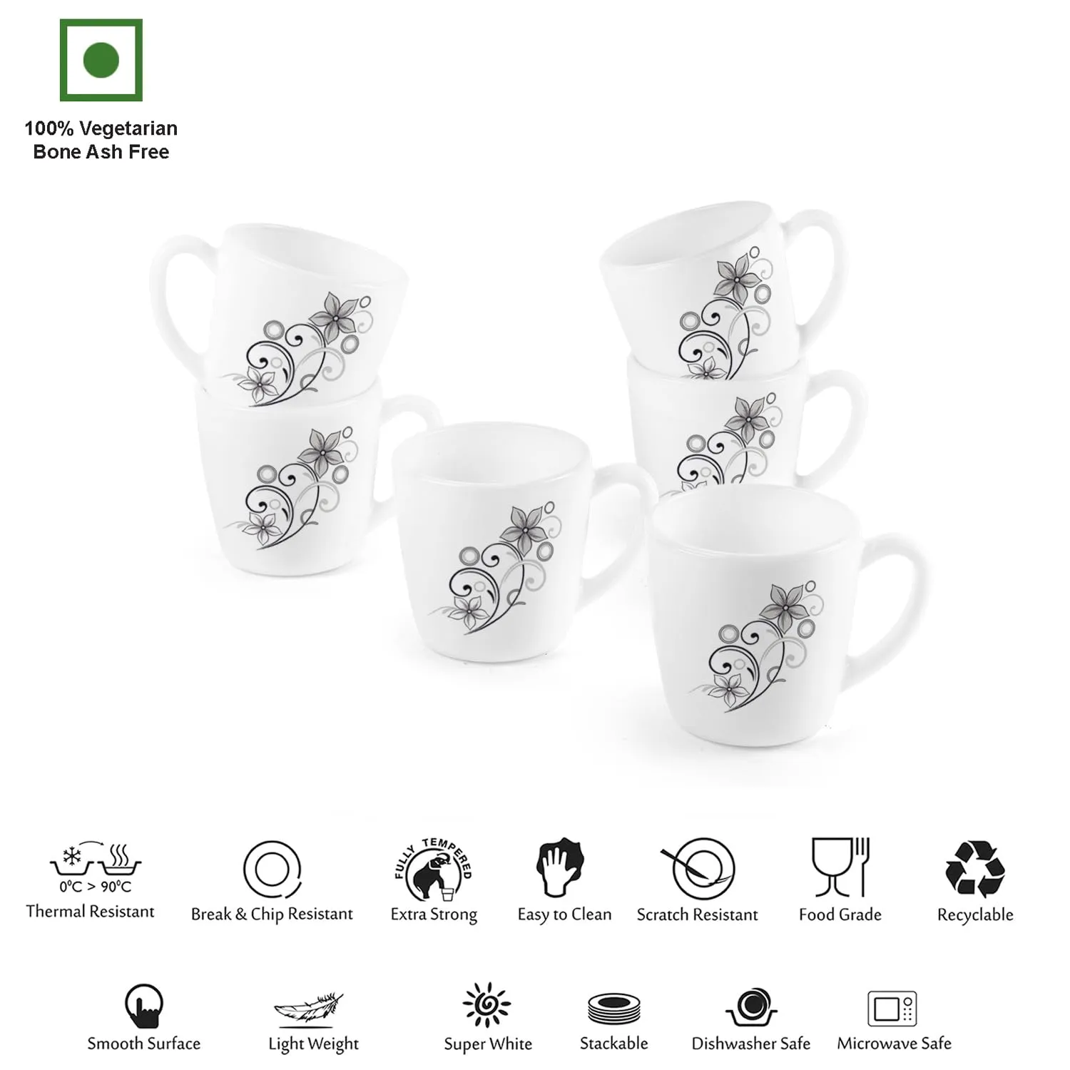 Imperial Camber Black Ricca Mugs, 6 Pieces