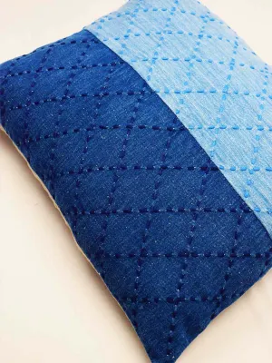 Indigo Embroidered Denim Cushion Cover
