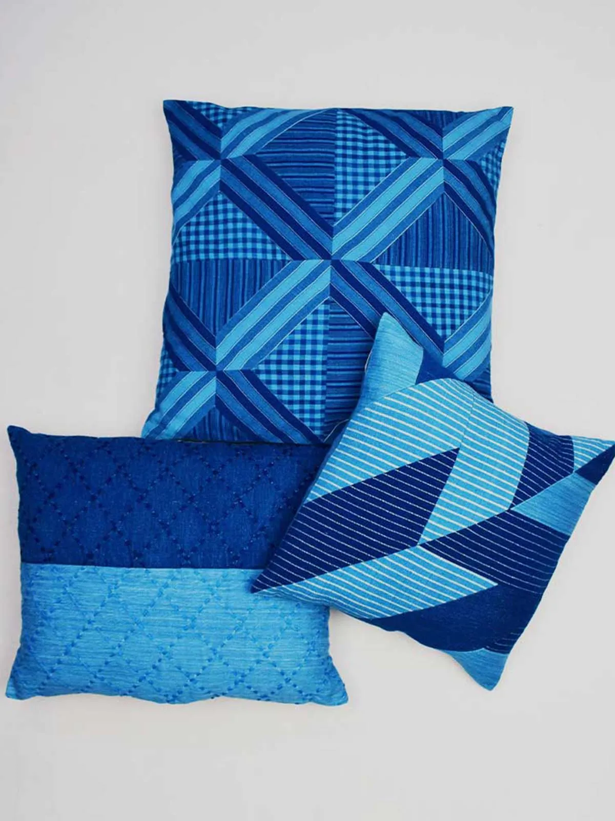 Indigo Embroidered Denim Cushion Cover