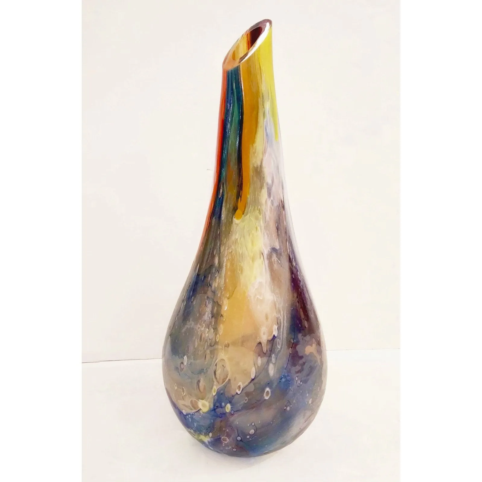 Italian Yellow Red Blue Silver Overlaid Crystal Murano Glass Sculpture Vase