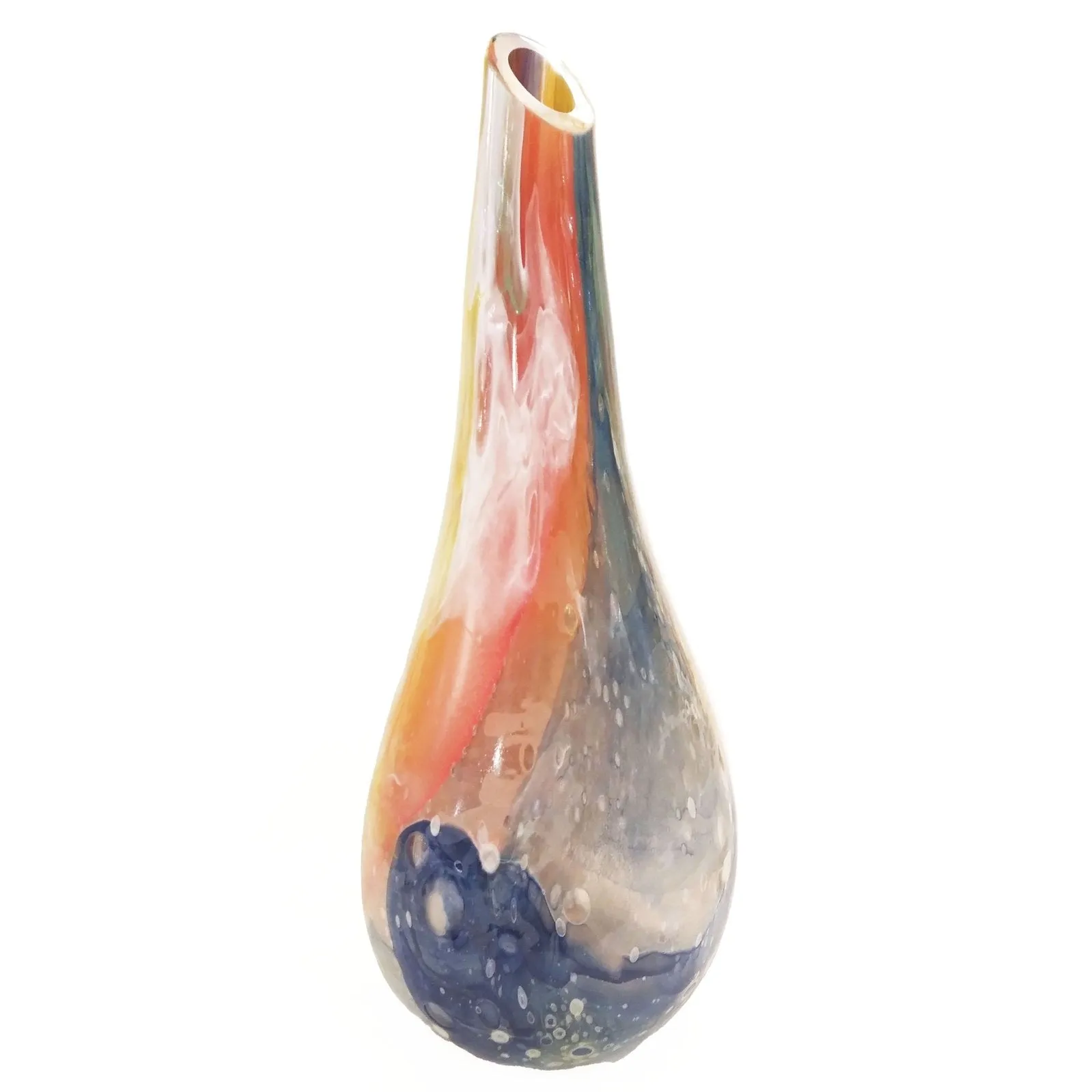 Italian Yellow Red Blue Silver Overlaid Crystal Murano Glass Sculpture Vase