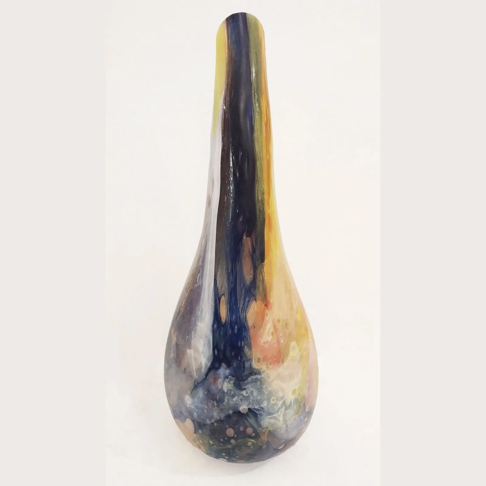 Italian Yellow Red Blue Silver Overlaid Crystal Murano Glass Sculpture Vase