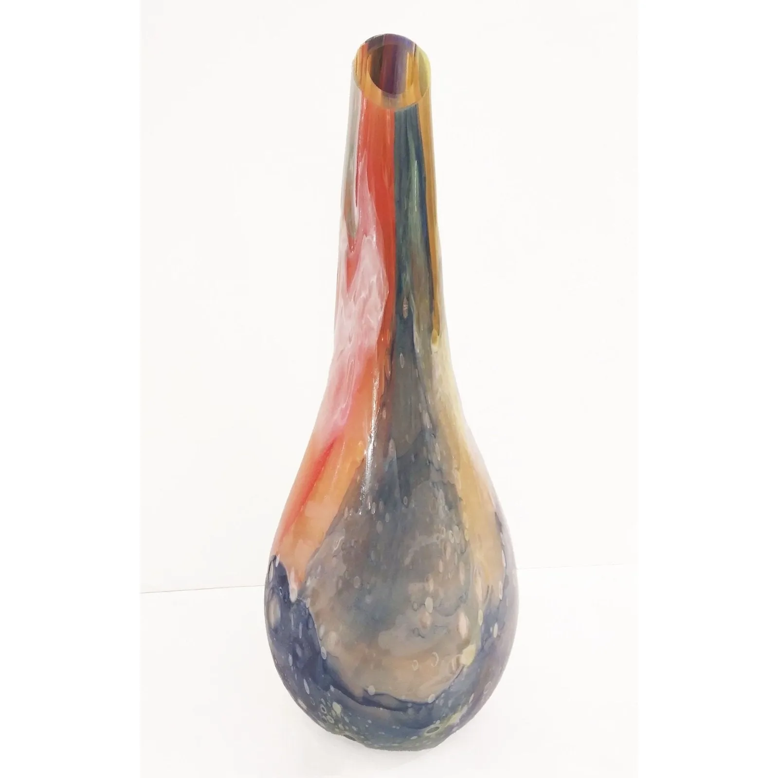 Italian Yellow Red Blue Silver Overlaid Crystal Murano Glass Sculpture Vase