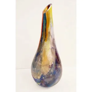 Italian Yellow Red Blue Silver Overlaid Crystal Murano Glass Sculpture Vase