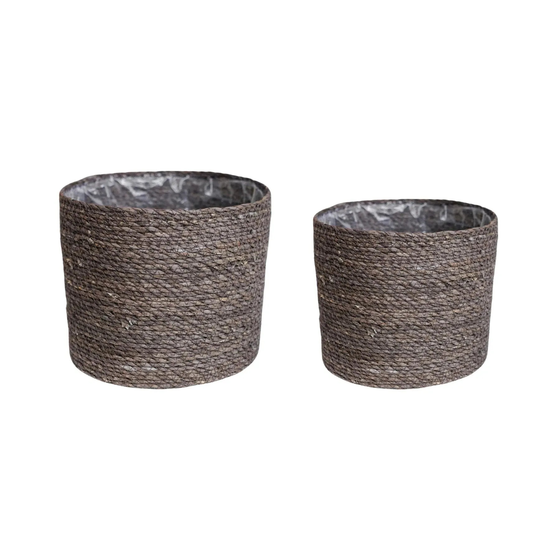 Ivyline 15cm Theo Grey Rim Woven Storage Basket Planters 100% Natural Split Seagrass