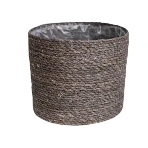 Ivyline 15cm Theo Grey Rim Woven Storage Basket Planters 100% Natural Split Seagrass
