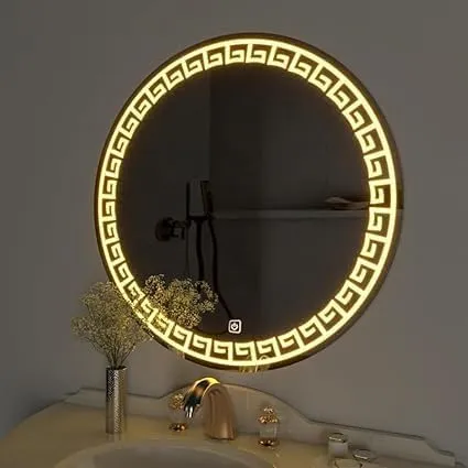 KALYAN TRADERS Designer Round Bathroom Led Mirror Dimmable Wall Mounted Makeup and Vanity Mirror Warm White 3000K Led Light Home Decor|Wash Basin Mirror for Wall (24 X 24 Inch), Framed.
