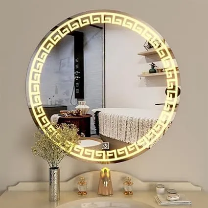 KALYAN TRADERS Designer Round Bathroom Led Mirror Dimmable Wall Mounted Makeup and Vanity Mirror Warm White 3000K Led Light Home Decor|Wash Basin Mirror for Wall (24 X 24 Inch), Framed.