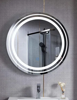 KALYAN TRADERS led Mirror round Design stylish glass for Bathroom mirror with 3 Color Light Wall Mounted Mirror with Front Light and Makeup Mirror with Touch Sensor and Stylish wall mirror-(21x21).