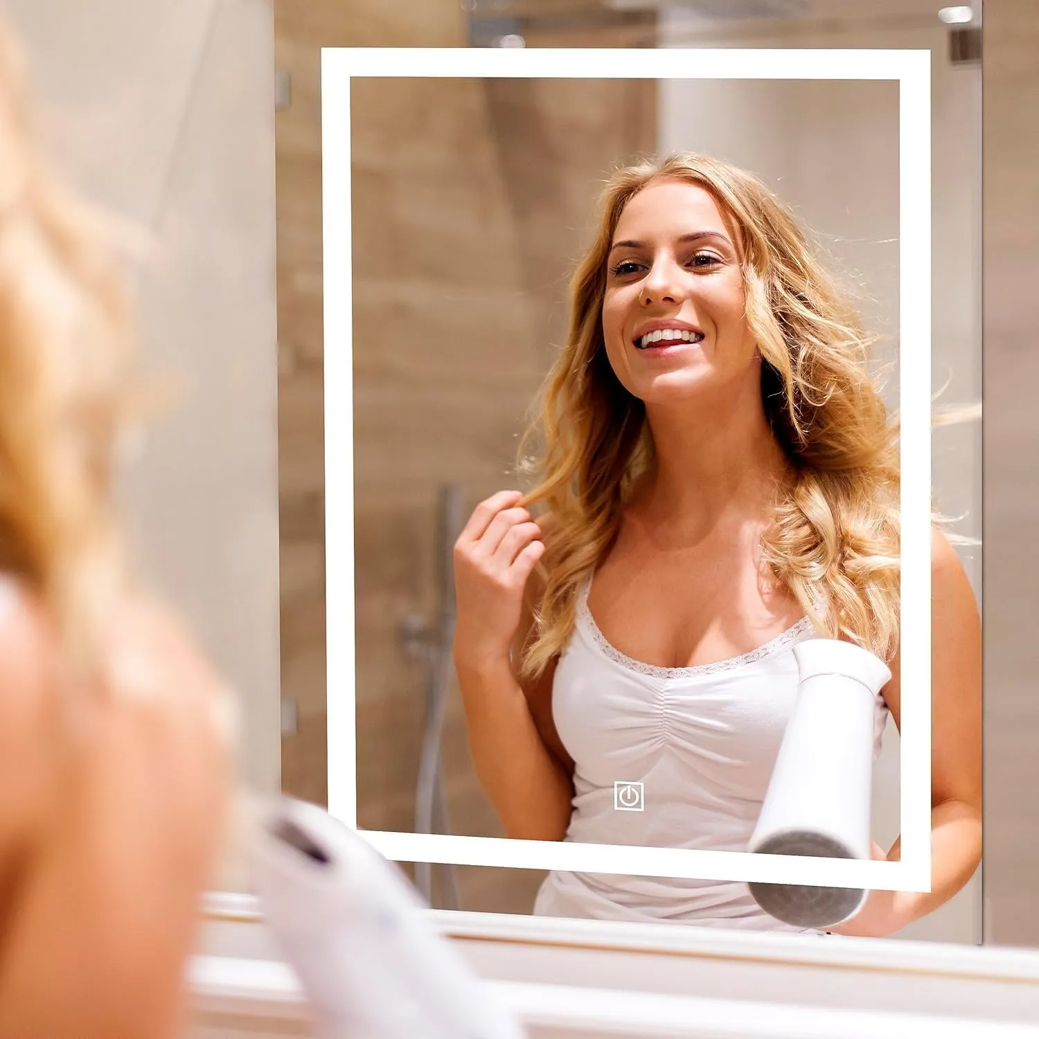 KALYAN TRADERS led Wall Mirror bedroom mirror with Touch Sensor: Illuminated Rectangular Lighted Mirror with Natural Light Background (Wall Mount) size(24x30)-W15.
