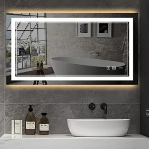 KALYAN TRADERS Modern and Stylish Glass led drassing Mirror with Three Color-Changing Lighting Feature Sensor, and Decorations (24 x 30) inches, Wall-Mounted,Rectangular.