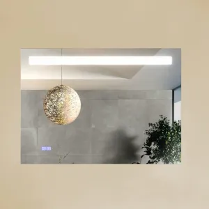 Kohler Forefront Rectangular Light Mirror for Bathroom 889mmX660mm (35" x 26") LED Mirror for Wash Basin - Anti-Steam with Digital Mirror Clock Display - Touchless Control - High Definition Reflection