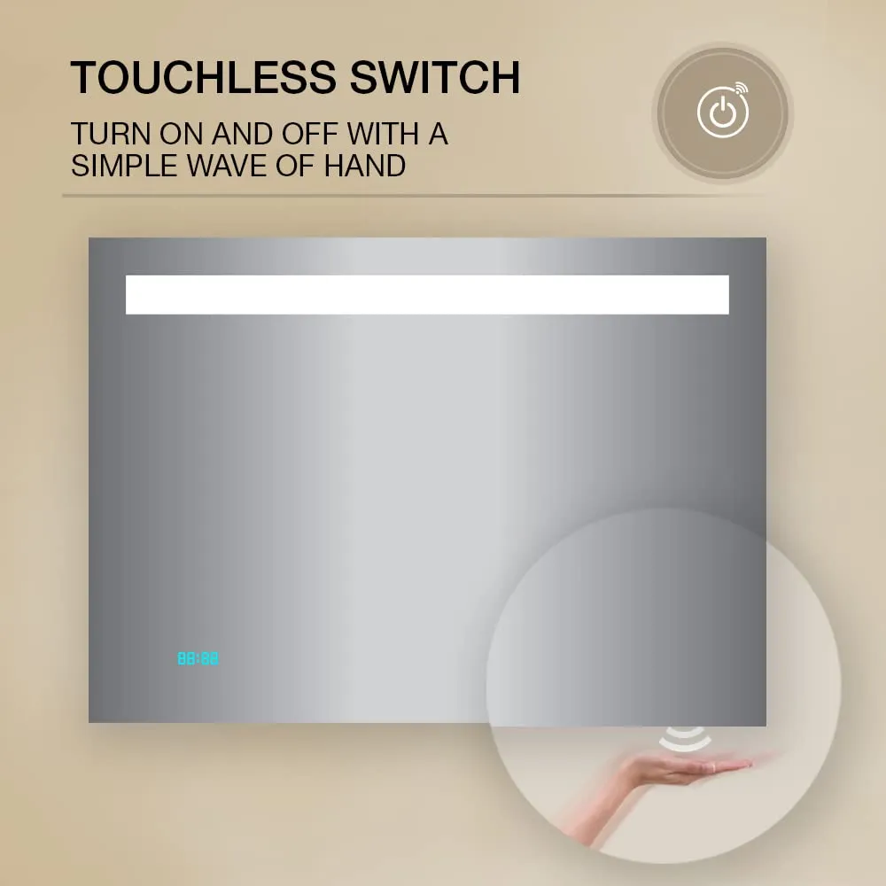 Kohler Forefront Rectangular Light Mirror for Bathroom 889mmX660mm (35" x 26") LED Mirror for Wash Basin - Anti-Steam with Digital Mirror Clock Display - Touchless Control - High Definition Reflection