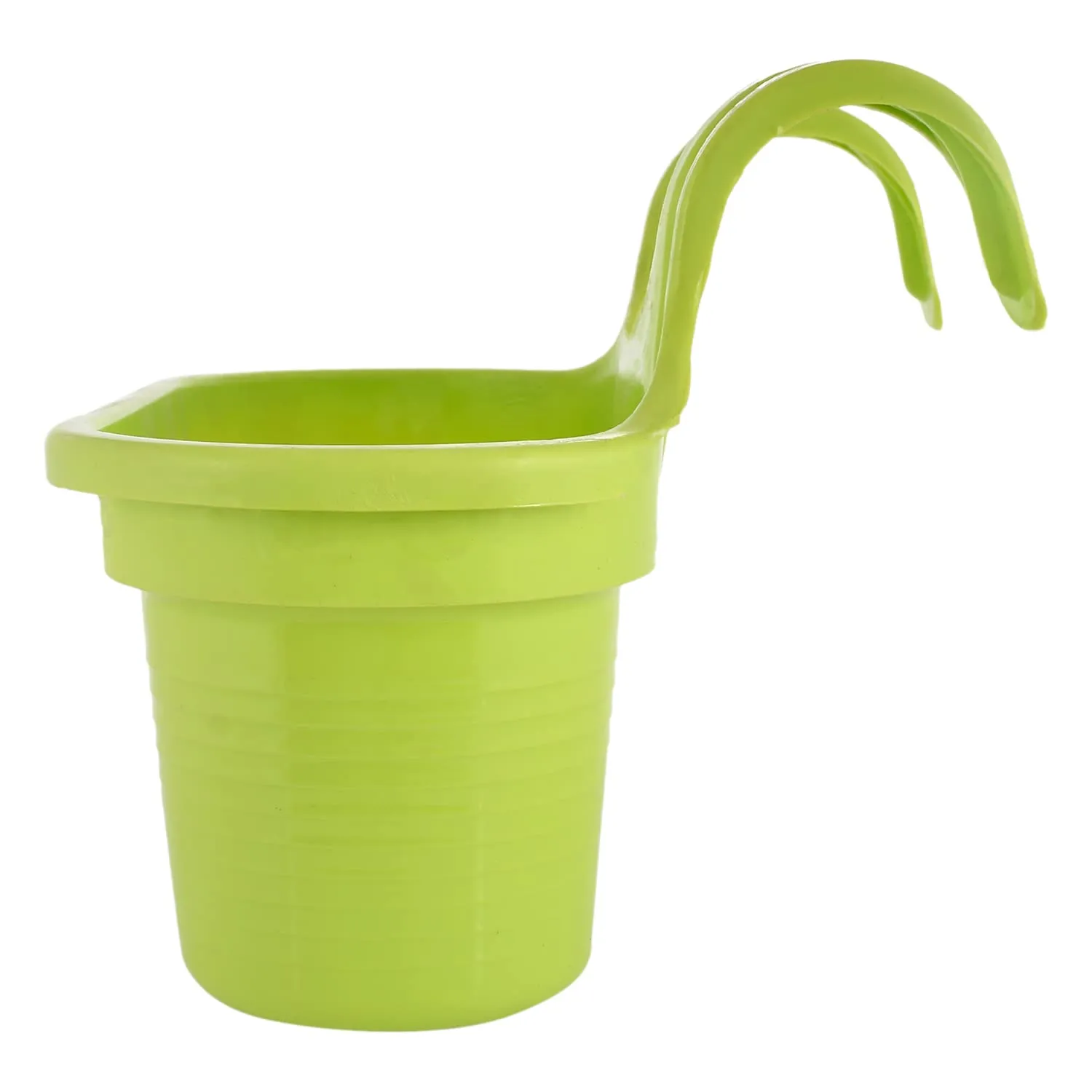 Kuber Industries Hanging Flower Pot|Double Hook Plant Container|Durable Plastic Glossy Finish Pots for Home|Balcony|Garden|12 Inch|Pack of 2 (Green)