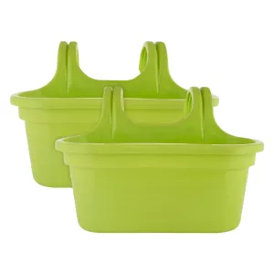 Kuber Industries Hanging Flower Pot|Double Hook Plant Container|Durable Plastic Glossy Finish Pots for Home|Balcony|Garden|12 Inch|Pack of 2 (Green)
