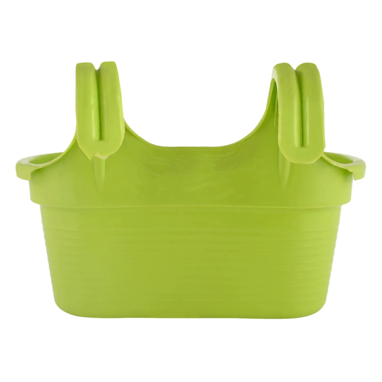 Kuber Industries Hanging Flower Pot|Double Hook Plant Container|Durable Plastic Glossy Finish Pots for Home|Balcony|Garden|12 Inch|Pack of 2 (Green)