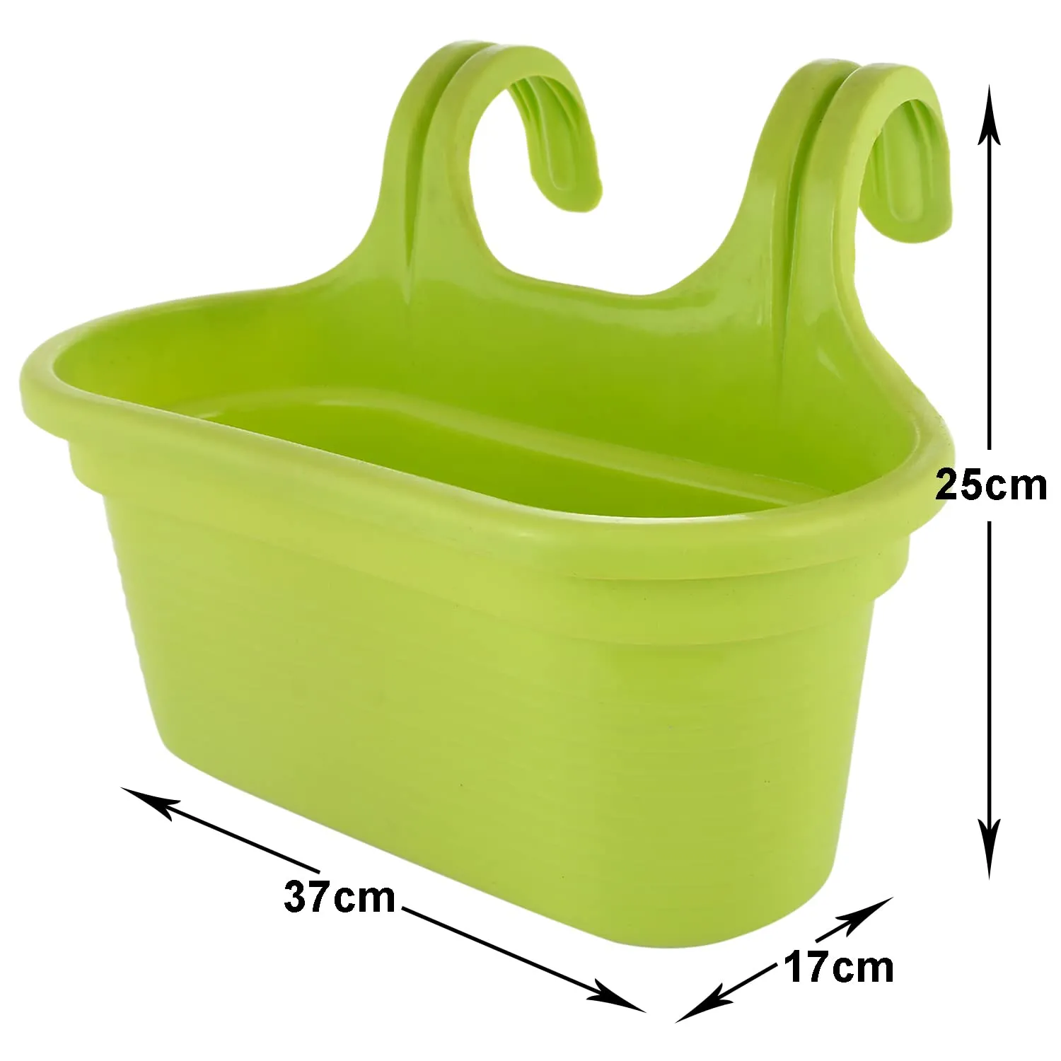 Kuber Industries Hanging Flower Pot|Double Hook Plant Container|Durable Plastic Glossy Finish Pots for Home|Balcony|Garden|12 Inch|Pack of 2 (Green)