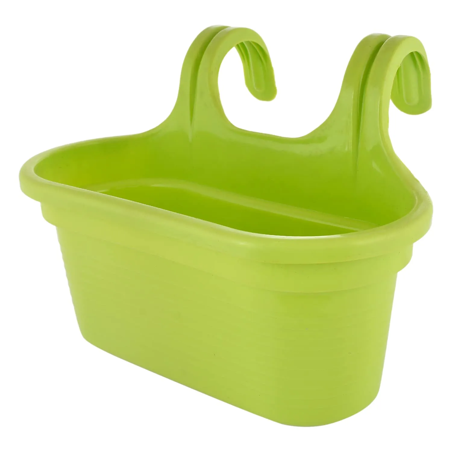 Kuber Industries Hanging Flower Pot|Double Hook Plant Container|Durable Plastic Glossy Finish Pots for Home|Balcony|Garden|12 Inch|Pack of 2 (Green)