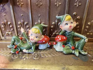 Lefton Pair of Pixies with mushrooms