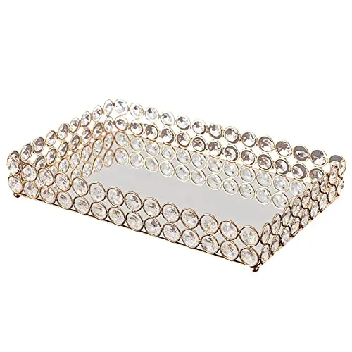 LICHTS 3 Size - Mirrored Tray Home Decor Crystal Vanity Makeup Perfume Jewelry Tray 30x20x5cm