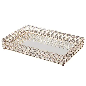 LICHTS 3 Size - Mirrored Tray Home Decor Crystal Vanity Makeup Perfume Jewelry Tray 30x20x5cm