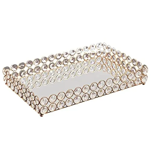LICHTS 3 Size - Mirrored Tray Home Decor Crystal Vanity Makeup Perfume Jewelry Tray 30x20x5cm