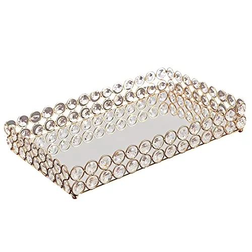 LICHTS 3 Size - Mirrored Tray Home Decor Crystal Vanity Makeup Perfume Jewelry Tray 30x20x5cm