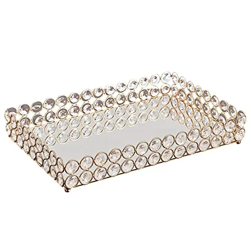 LICHTS 3 Size - Mirrored Tray Home Decor Crystal Vanity Makeup Perfume Jewelry Tray 30x20x5cm