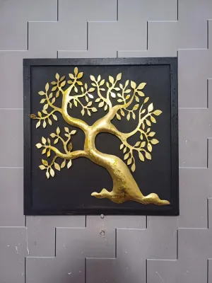 LOH Collectibles ™ Metal Wall Art Décor, Modern Tree Panels In Golden Size 18 Inch X 18 Inch - A Wall Décor Article | Stylish Time Piece for Home Decoration Wall Hanging for Living Room|Kids Room| Office