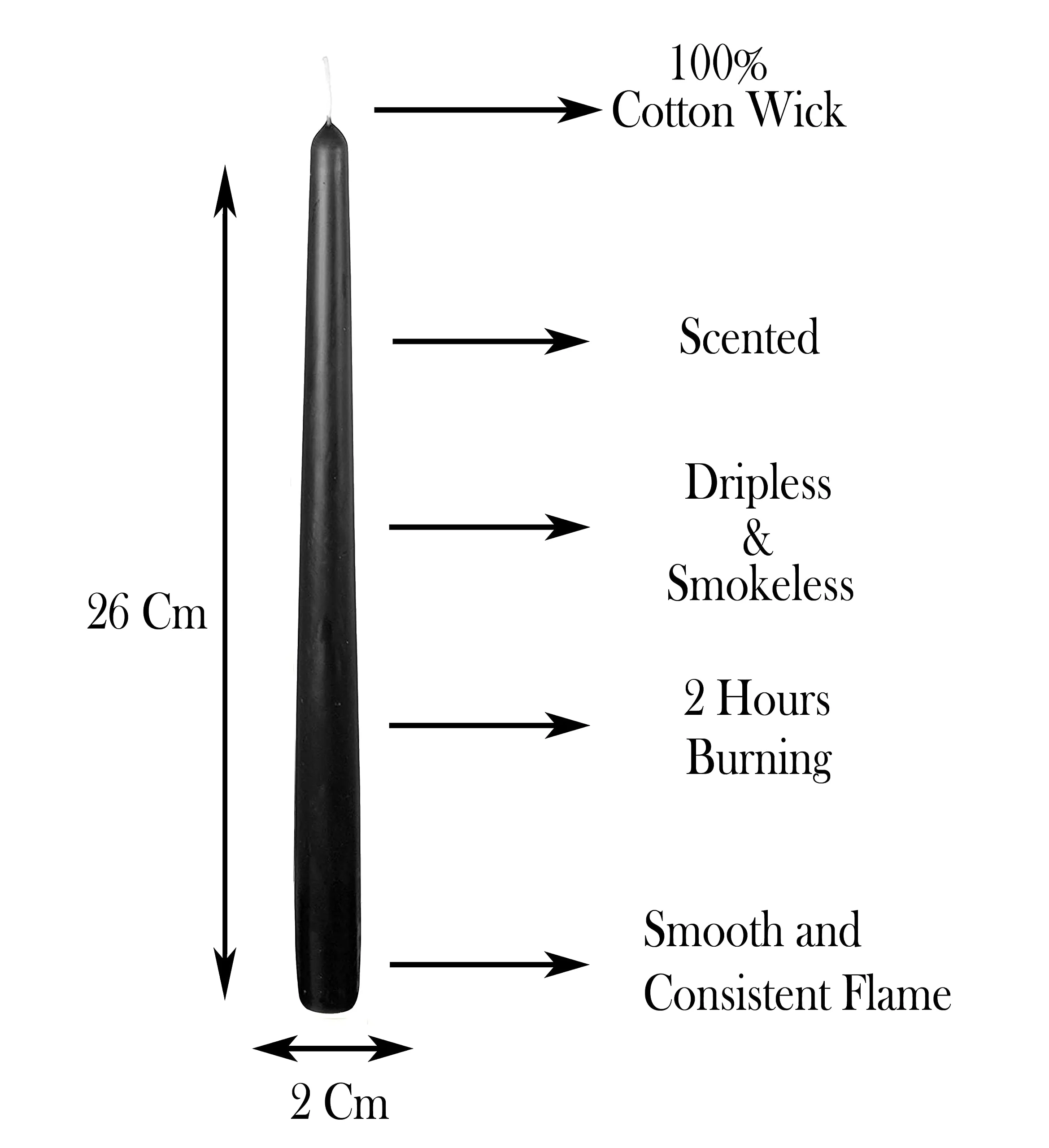LUCES Paraffin Wax Black Tall Taper Stick Candles Pillar Smokeless Dripless Scented for Party Home Dinner Table Decor Set of 16 Burn Time 8 Hour