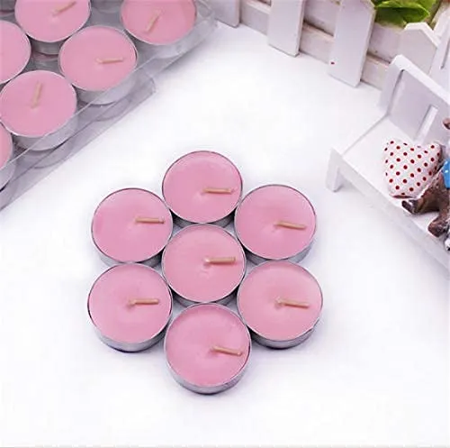 LUCES Paraffin Wax Pink Tea light candles Smokeless Scented Floating tea cup tealight tin base for Party Home Decor Set of 80