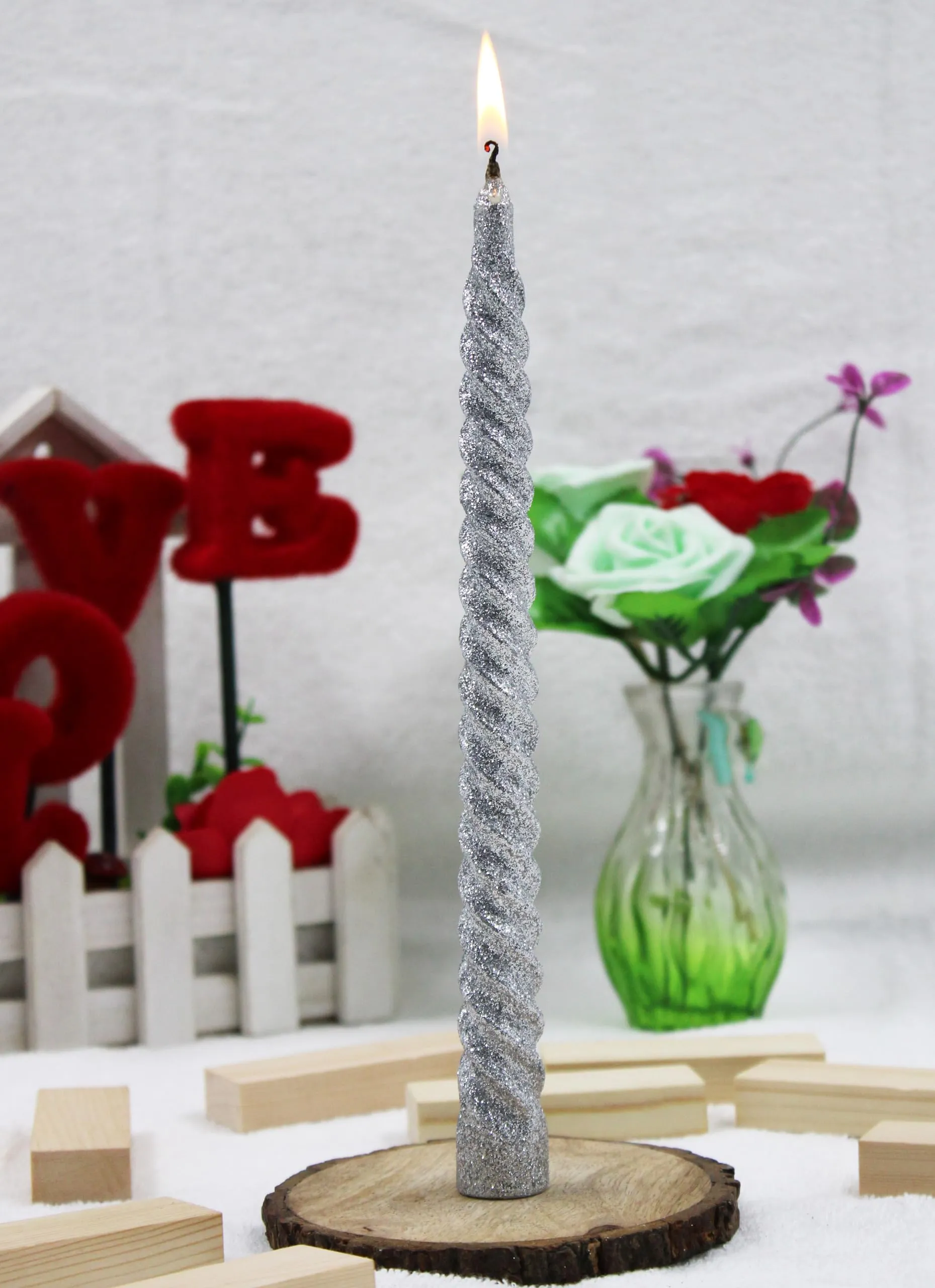 Luces Silver Spiral Candles Glitter Taper Twisted Candles for Party Home Decoretion Church Dinner Table Decor Set of 8