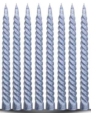 Luces Silver Spiral Candles Glitter Taper Twisted Candles for Party Home Decoretion Church Dinner Table Decor Set of 8