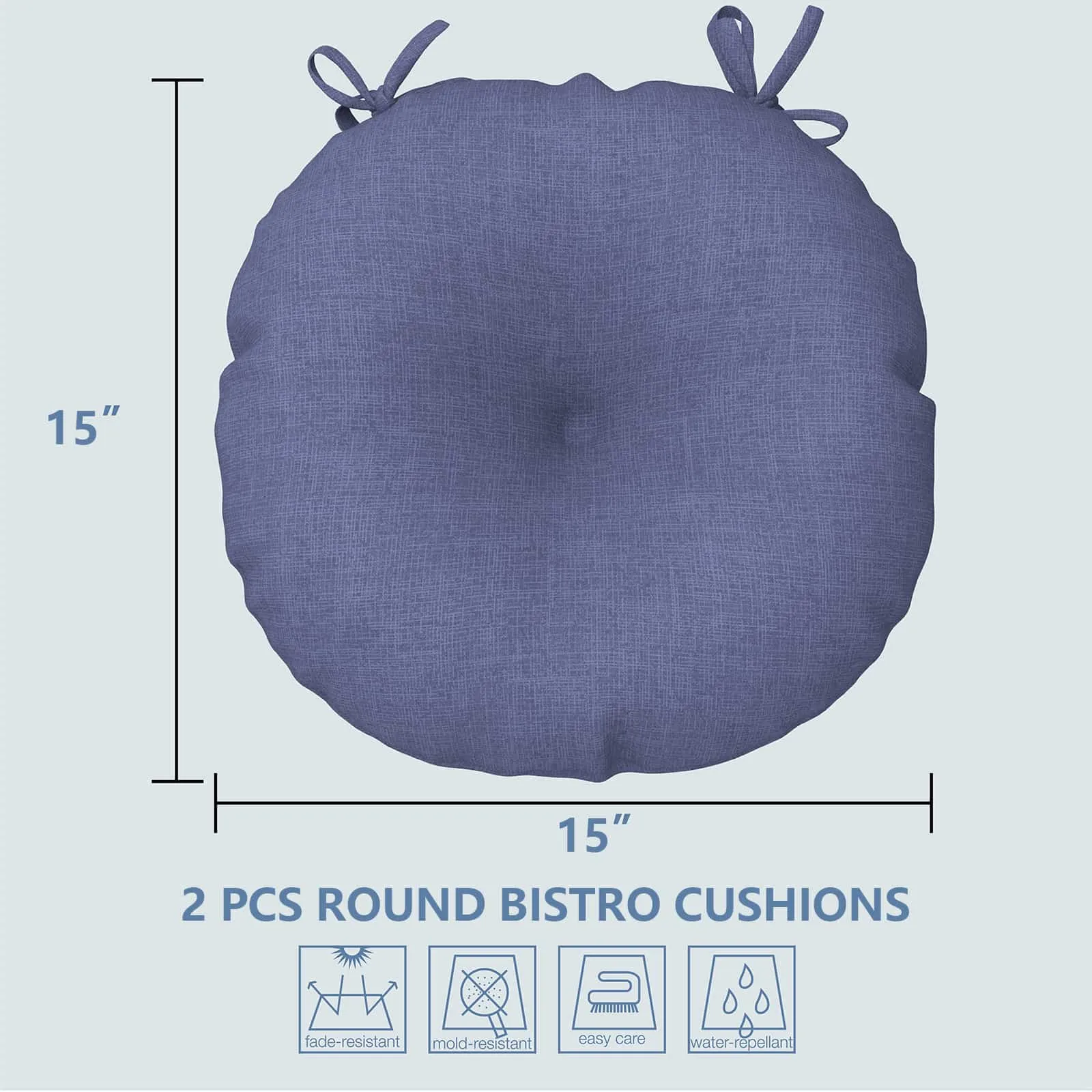 LVTXIII Outdoor Round Bistro Seat Cushions 15"x15"x4" Navy Textured （Set of 2）