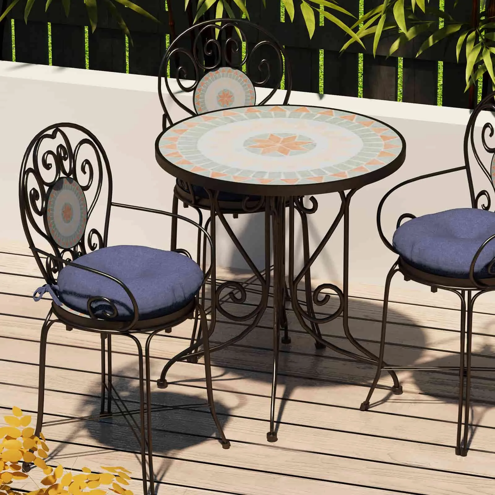 LVTXIII Outdoor Round Bistro Seat Cushions 15"x15"x4" Navy Textured （Set of 2）