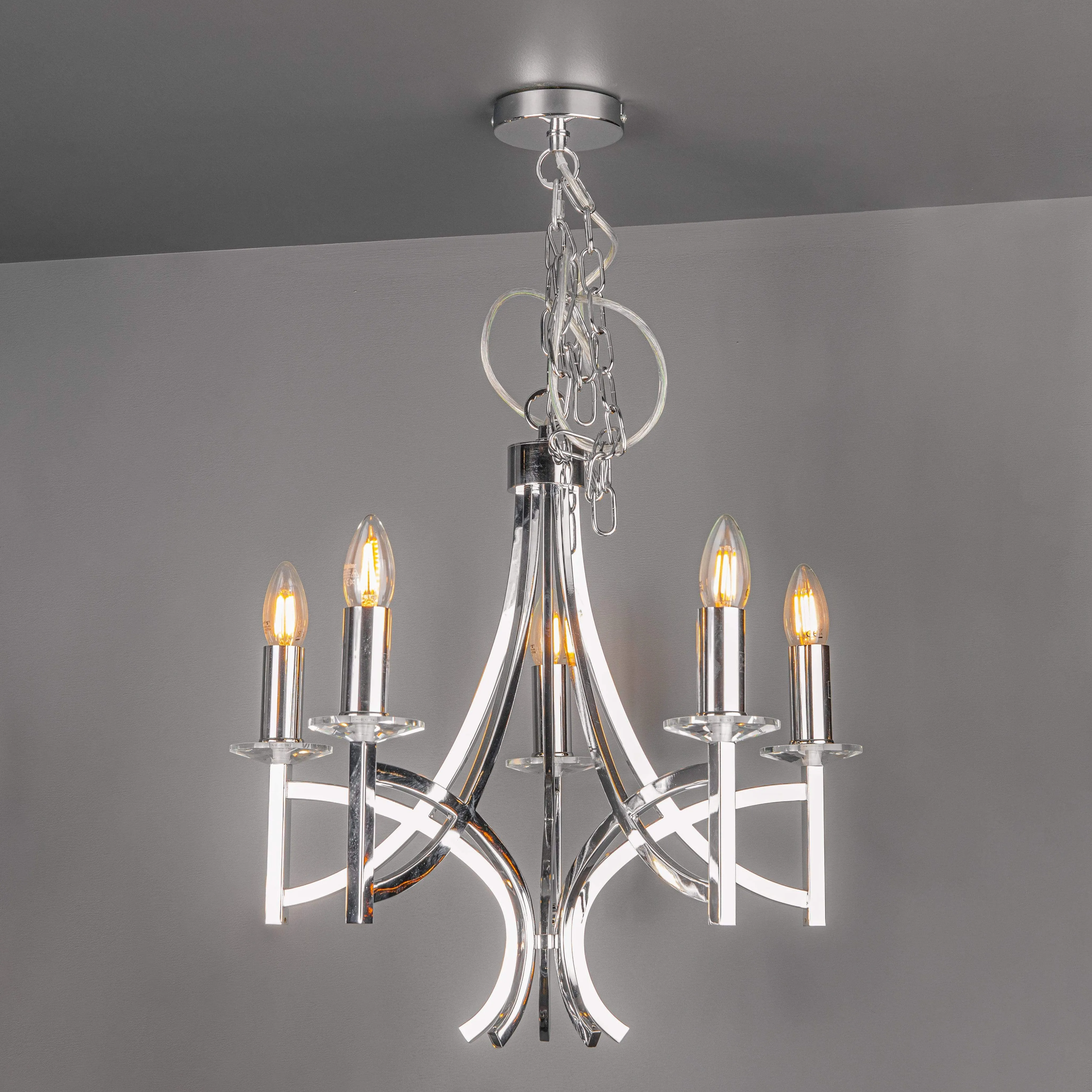Madrid 5 Light Polished Chrome & Crystal Pendant Ceiling Light