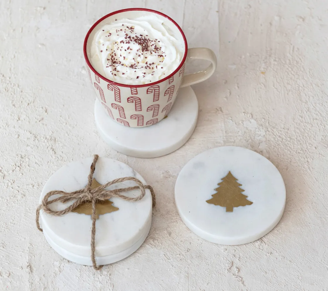 Marble Coasters w/ Brass Tree Inlay