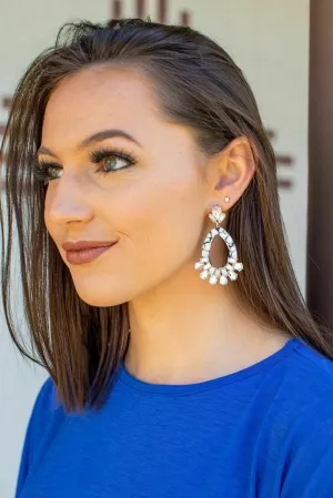Marble Resin Earrings With Rhinestones
