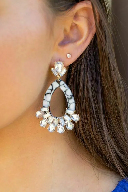 Marble Resin Earrings With Rhinestones