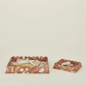 Marbleized Scalloped Tray, Set of 2 - Mocha Marble