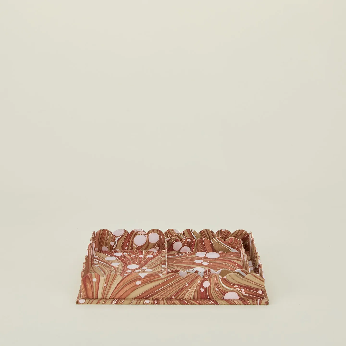 Marbleized Scalloped Tray, Set of 2 - Mocha Marble