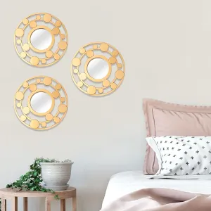 Market99 Wall - Set of 3 Wall Mirror | Durable & Rust Proof, Ideal for Girls, Girls Bedroom, Girls Bedroom Décor, Powder Room, Quirky Room Décor Golden Color