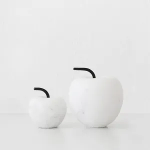 MELE APPLE MARBLE SCULPTURE BUNDLE X2  |  9CM   12CM  |  WHITE MARBLE