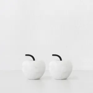 MELE APPLE MARBLE SCULPTURE BUNDLE X2  |  9CM  |  WHITE MARBLE