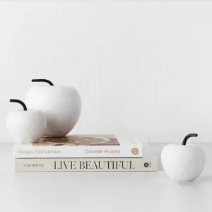 MELE APPLE MARBLE SCULPTURE BUNDLE X3  |  9CM   12CM   9CM  |  WHITE MARBLE