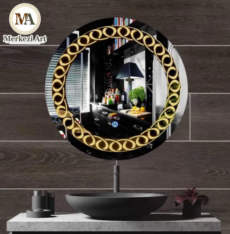 MERKEZI ART Round Shape Inbuild Led Lights Decorative Wall Mirror for Bathroom, Living Room, Bedroom, Vanity Mirrors, Makeup 24 x 24 Inch (MC10)